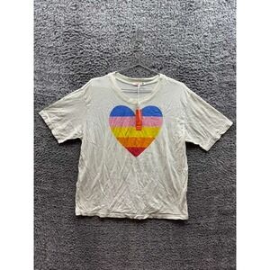 NWT Sundry Heart Pride Graphic Cotton-Blend Short Sleeve Tee Cream Womens Size 2